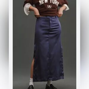 NWT ANTHRO X MAEVE 2 Sateen Trouser Skirt in navy with pockets